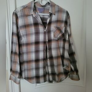 Laura Scott Brown- Orange Plaid Button Down